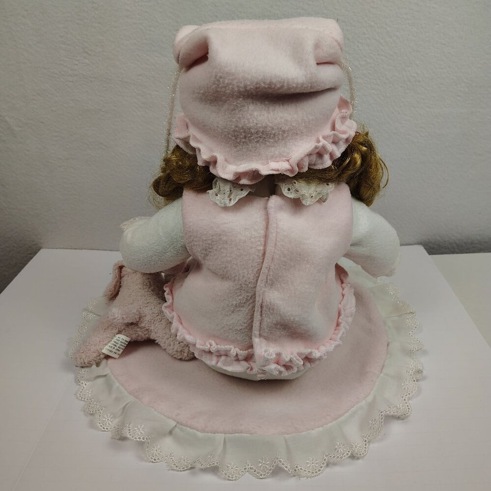 Vintage Porcelain Doll Wintac Enterprise Co. Baby Girl Blond Pink Dog - Picture 3 of 16